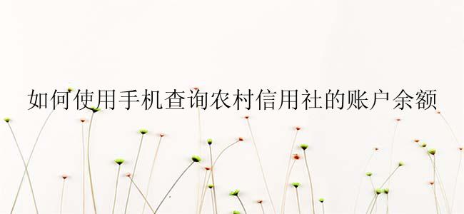 如何使用手机查询农村信用社的账户余额