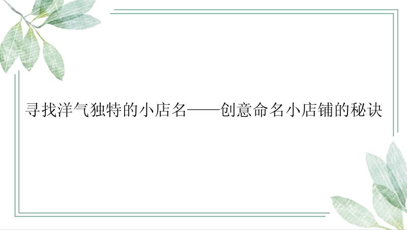 寻找洋气独特的小店名——创意命名小店铺的秘诀