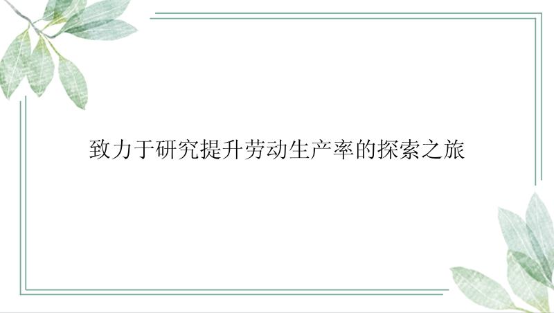 致力于研究提升劳动生产率的探索之旅