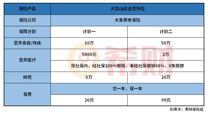 大家大靠山综合意外险怎么样？