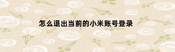怎么退出当前的小米账号登录