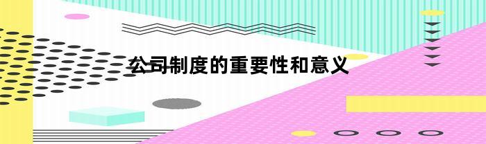 公司制度的重要性和意义
