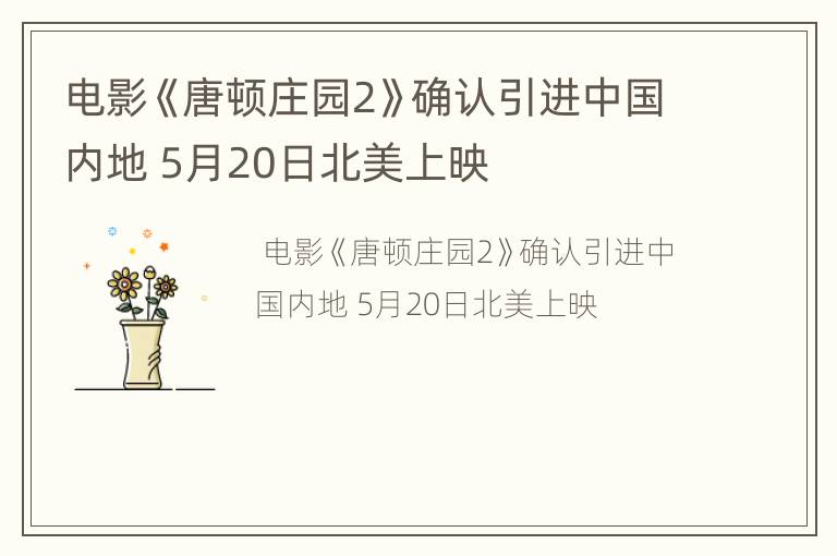 电影《唐顿庄园2》确认引进中国内地 5月20日北美上映