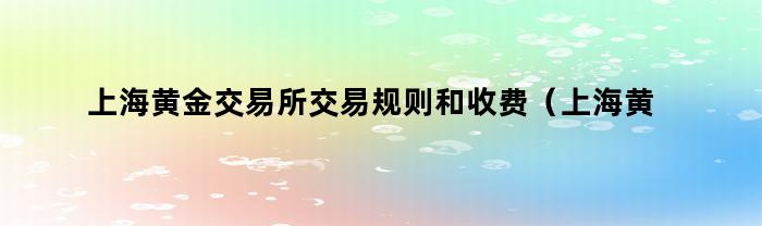 上海黄金交易所交易规则和收费（2021年修订版）