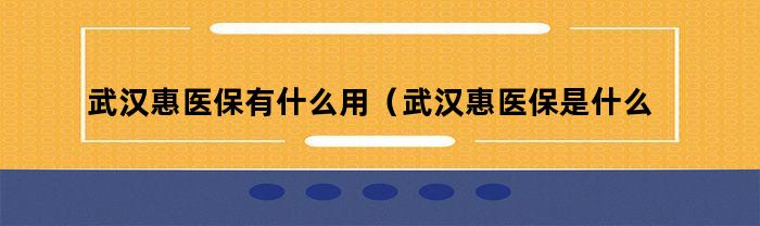 武汉惠医保有什么用(武汉惠医保是什么)