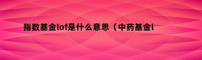 指数基金lof是什么意思（中药基金lof是什么意思）