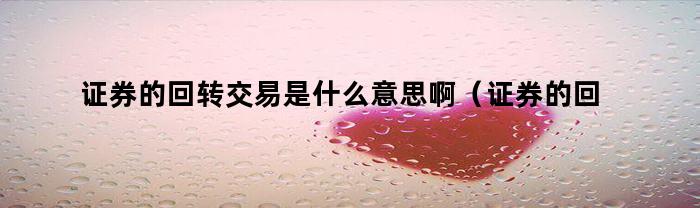 证券的回转交易是什么意思啊（证券的回转交易是什么意思呀）