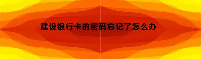 建设银行卡的密码忘记了怎么办