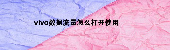 vivo数据流量怎么打开使用