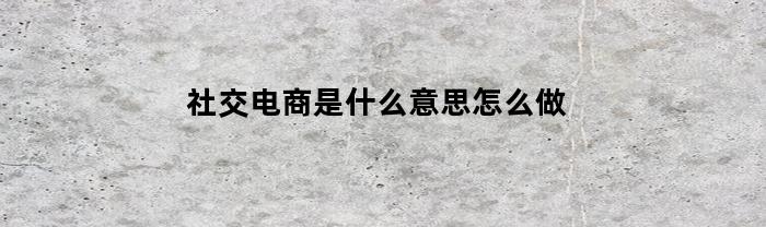 社交电商是什么意思怎么做