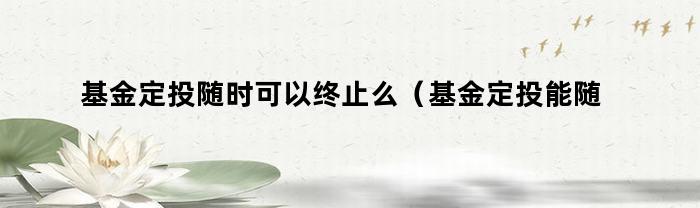 基金定投随时可以终止么（基金定投能随时终止吗）