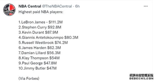 NBA球员年收入排名公布，谁是榜首？（NBA现役球员交易价值排名）