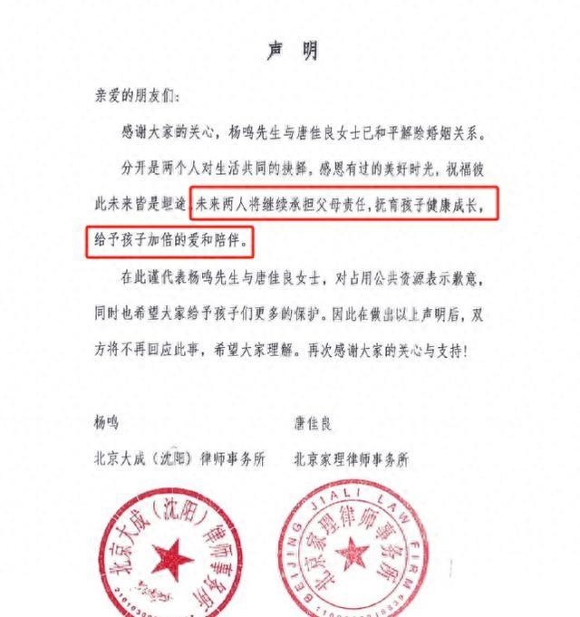 杨鸣和唐佳良决定不再公开回应离婚传闻