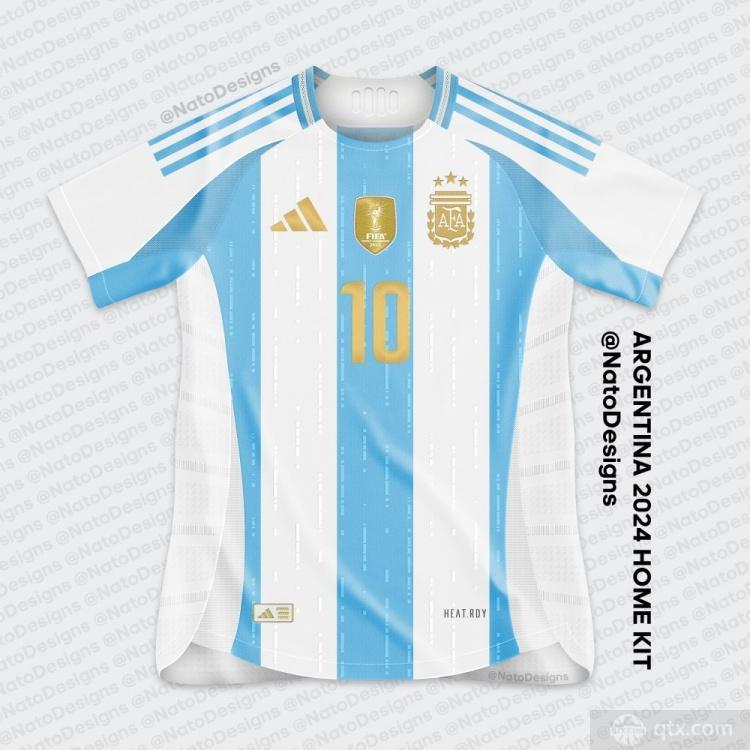 阿根廷2024美洲杯球衣谍照曝光 新增金色队徽与经典配色搭配