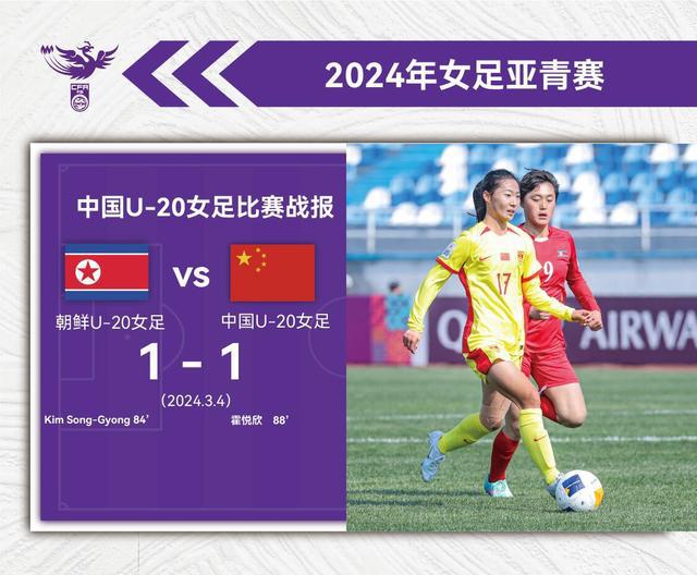 U20女足亚洲杯-中国首战1-1朝鲜：霍悦欣88分钟超远吊射绝平赛果