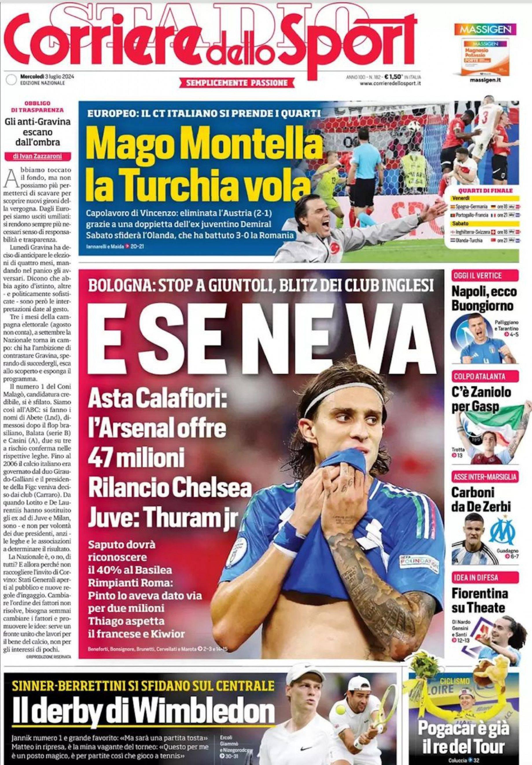 意大利媒体称：阿森纳盯上中后卫卡利菲奥里，切尔西或将加入竞争