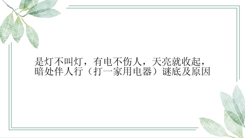 是灯不叫灯，有电不伤人，天亮就收起，暗处伴人行（打一家用电器）谜底及原因