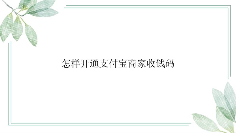 怎样开通支付宝商家收钱码