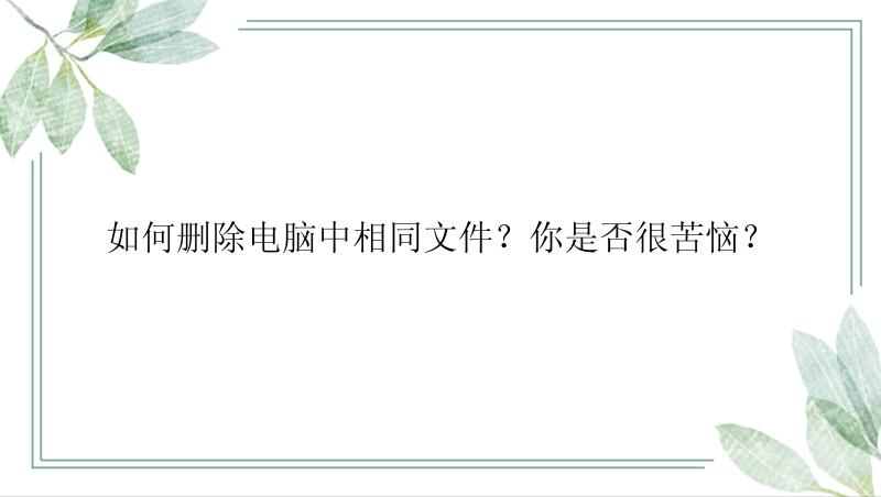 如何删除电脑中相同文件？你是否很苦恼？