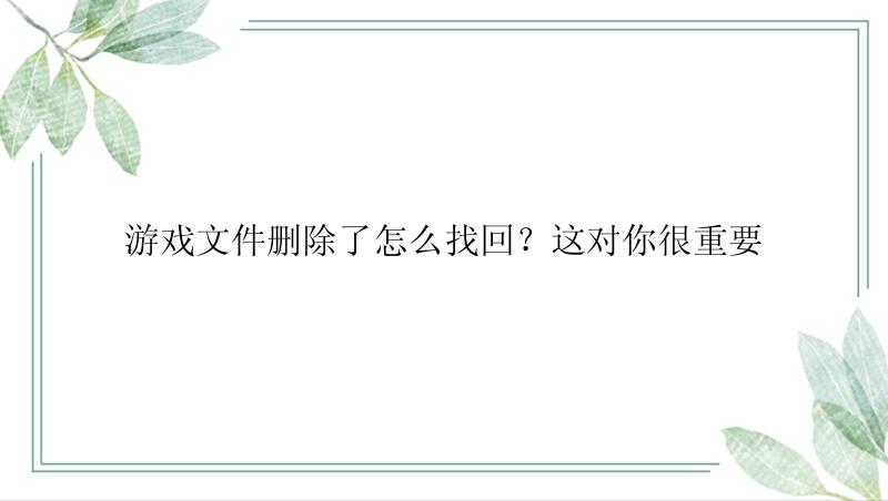 游戏文件删除了怎么找回？这对你很重要