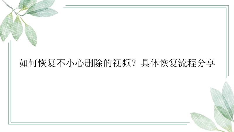 如何恢复不小心删除的视频？具体恢复流程分享