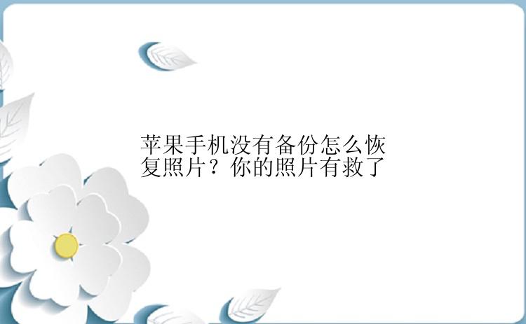 苹果手机没有备份怎么恢复照片？你的照片有救了