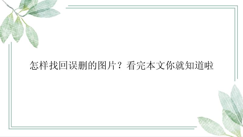 怎样找回误删的图片？看完本文你就知道啦