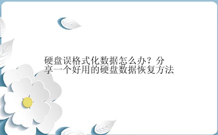 硬盘误格式化数据怎么办？分享一个好用的硬盘数据恢复方法