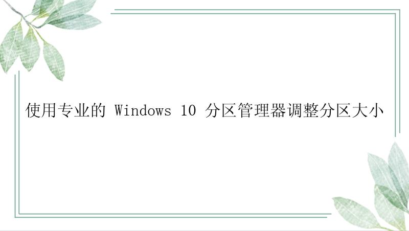 使用专业的 Windows 10 分区管理器调整分区大小