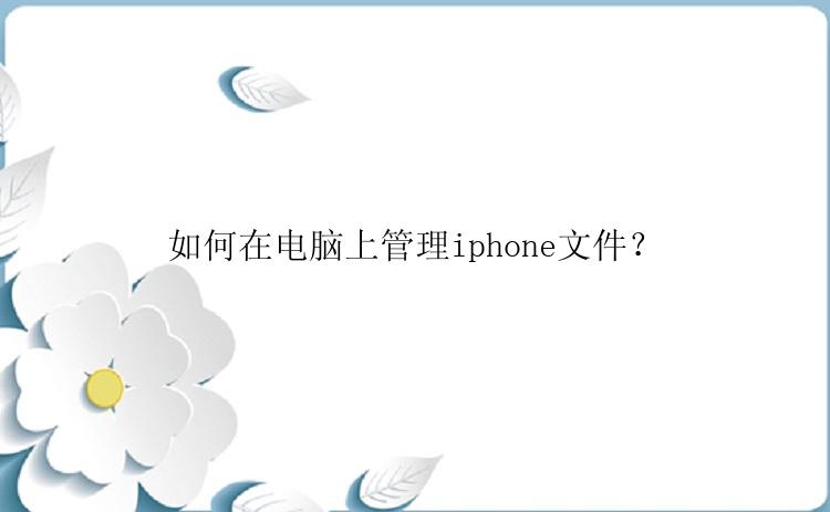 如何在电脑上管理iphone文件？