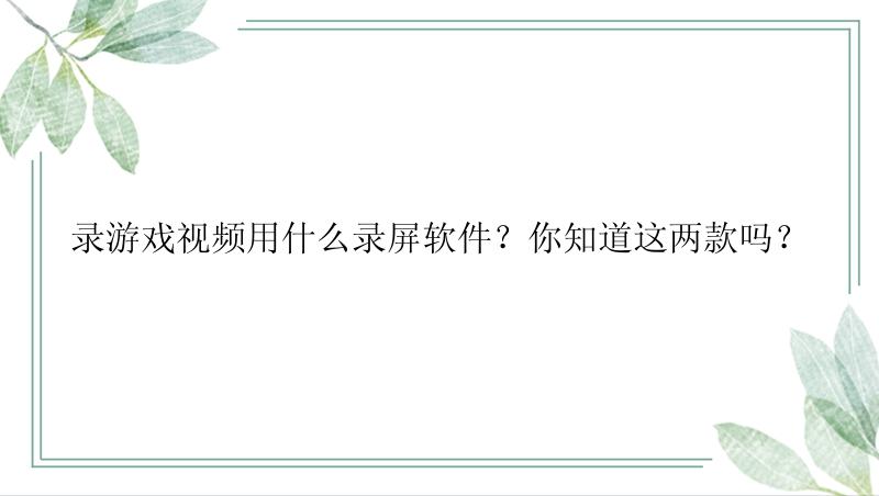 录游戏视频用什么录屏软件？你知道这两款吗？