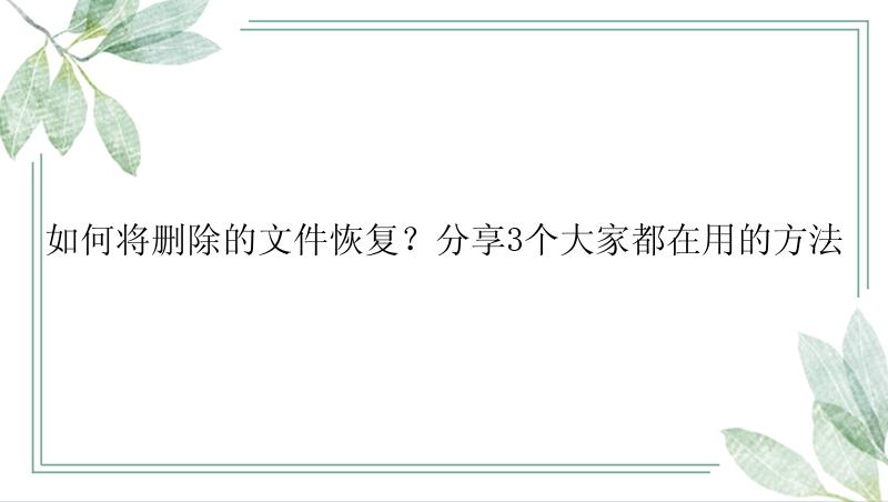 如何将删除的文件恢复？分享3个大家都在用的方法