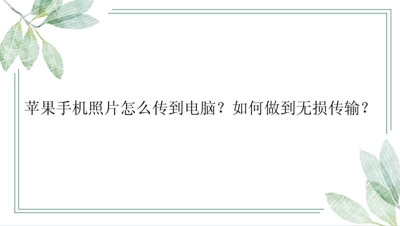 苹果手机照片怎么传到电脑？如何做到无损传输？