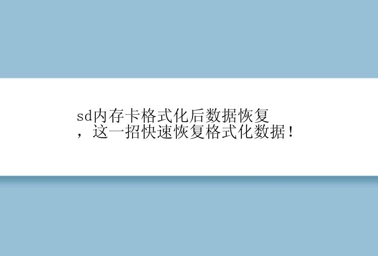 sd内存卡格式化后数据恢复，这一招快速恢复格式化数据！