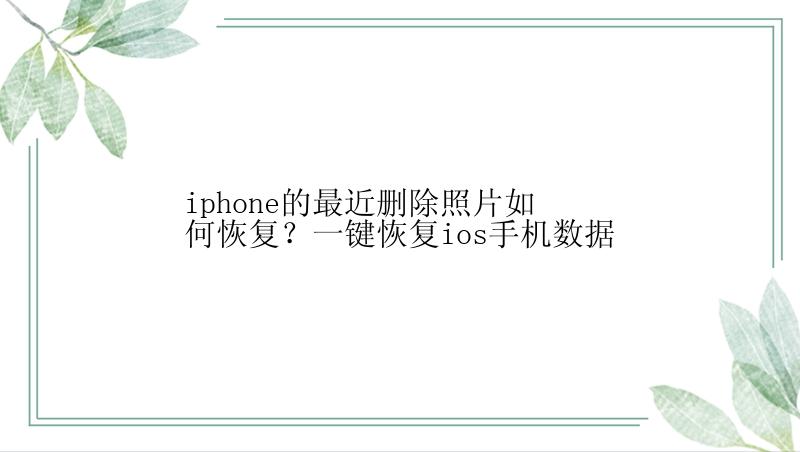 iphone的最近删除照片如何恢复？一键恢复ios手机数据