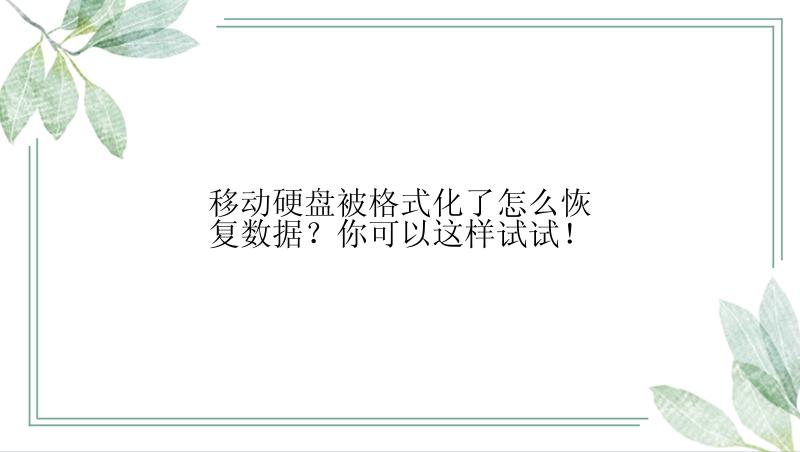 移动硬盘被格式化了怎么恢复数据？你可以这样试试！