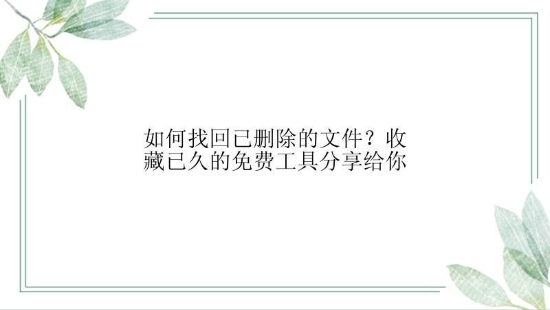 如何找回已删除的文件？收藏已久的免费工具分享给你