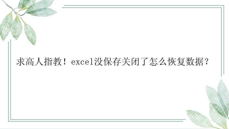 求高人指教！excel没保存关闭了怎么恢复数据？