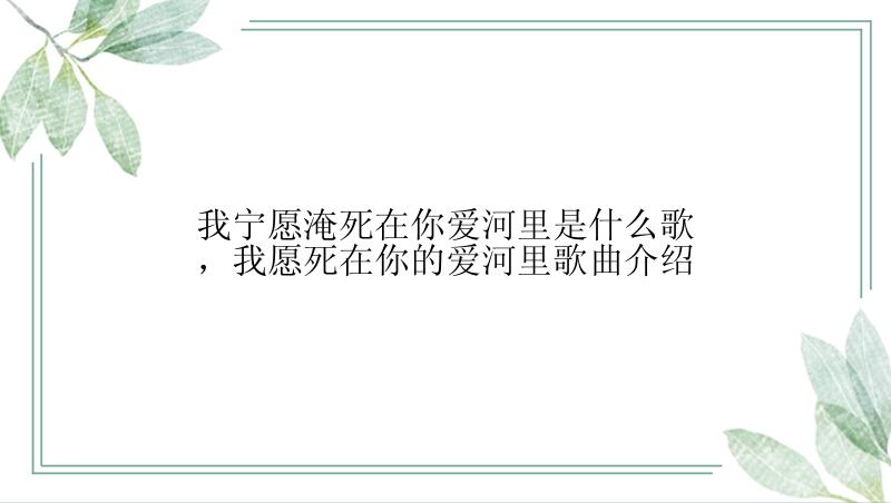 我宁愿淹死在你爱河里是什么歌，我愿死在你的爱河里歌曲介绍