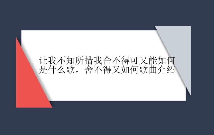 让我不知所措我舍不得可又能如何是什么歌，舍不得又如何歌曲介绍