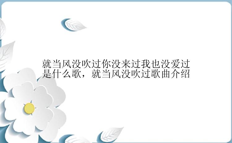 就当风没吹过你没来过我也没爱过是什么歌，就当风没吹过歌曲介绍