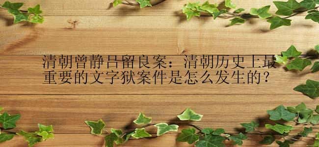 清朝曾静吕留良案：清朝历史上最重要的文字狱案件是怎么发生的？