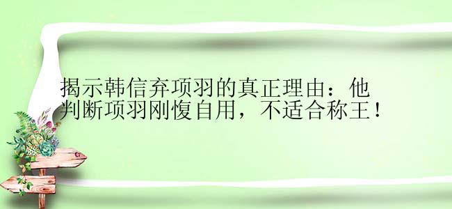 揭示韩信弃项羽的真正理由：他判断项羽刚愎自用，不适合称王！