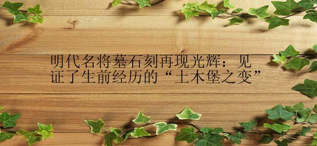 明代名将墓石刻再现光辉：见证了生前经历的“土木堡之变”