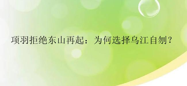 项羽拒绝东山再起：为何选择乌江自刎？