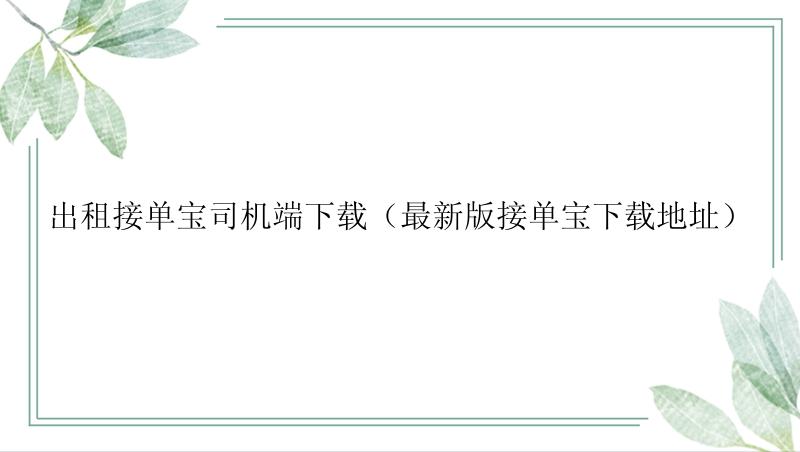 出租接单宝司机端下载（最新版接单宝下载地址）