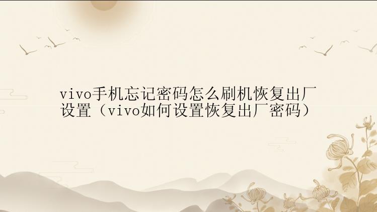 vivo手机忘记密码怎么刷机恢复出厂设置（vivo如何设置恢复出厂密码）