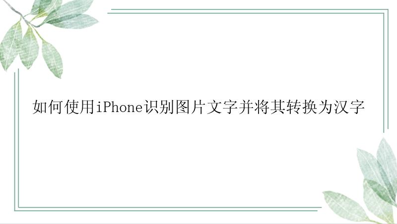 如何使用iPhone识别图片文字并将其转换为汉字