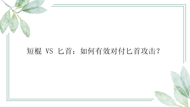 短棍 VS 匕首：如何有效对付匕首攻击？