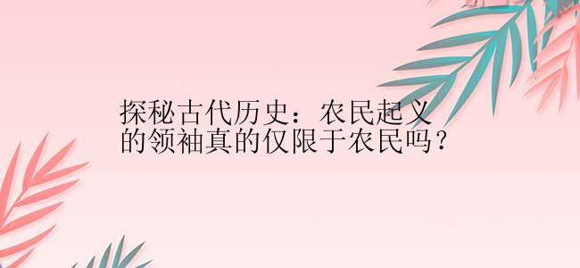 探秘古代历史：农民起义的领袖真的仅限于农民吗？